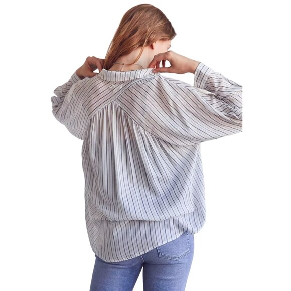 Silence + Noise Sm Charlie Striped Button-Down Shirt Lightweight Oversized Sheer - Picture 5 of 15